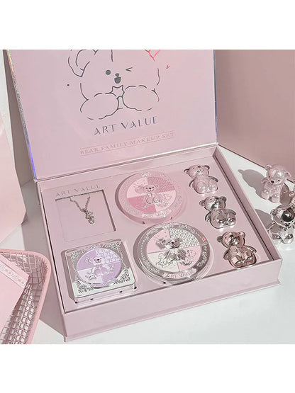 ART VALUE 7PC Makeup Set – Lip Mud, Pressed Powder, Blush, Eyeshadow Palette & Necklace Beauty Kit