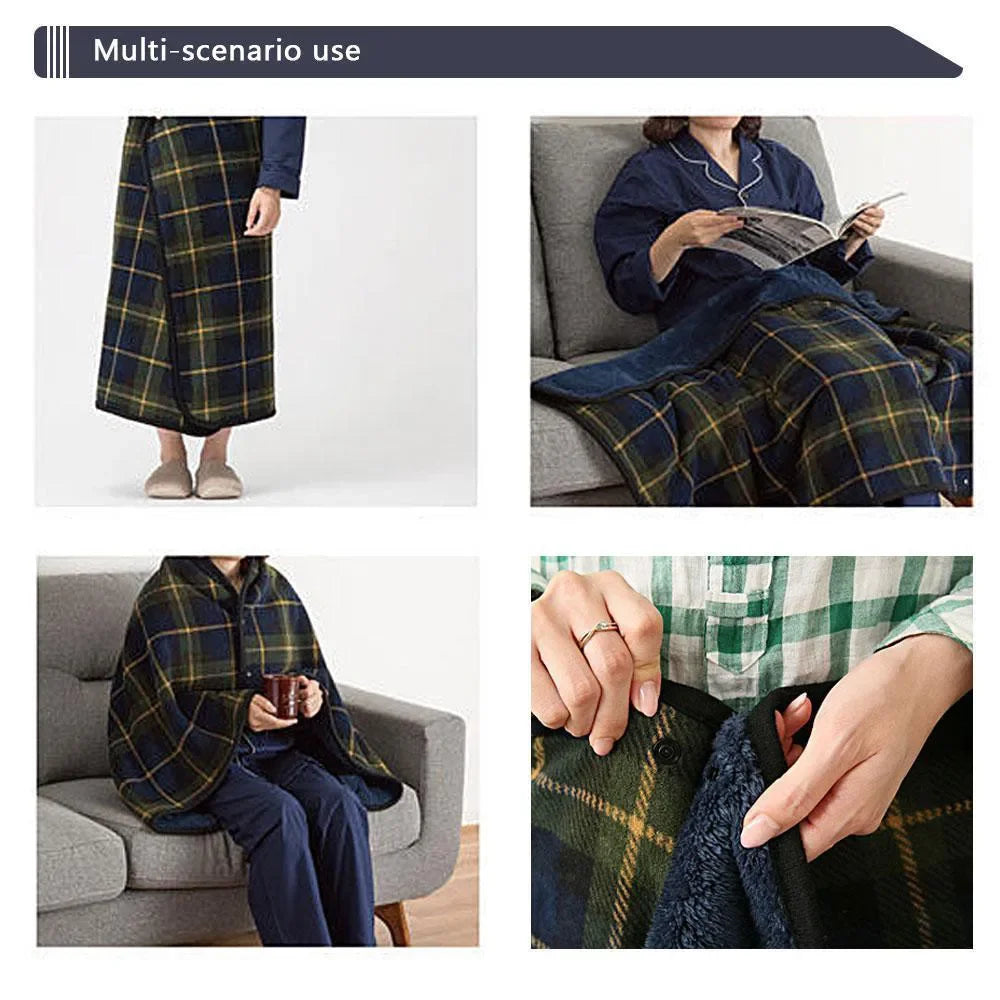 Women’s Double-Layer Tartan Plaid Blanket Scarf – Winter Warm Multifunction Shawl Wrap