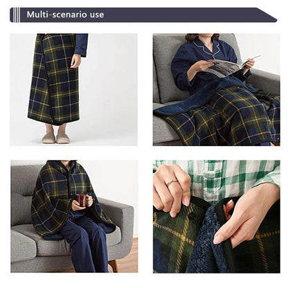 Women’s Double-Layer Tartan Plaid Blanket Scarf – Winter Warm Multifunction Shawl Wrap