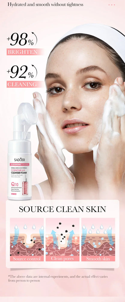 SAODER Q10 & Vitamin C Facial Cleanser — Moisturizing Brightening Face Wash Foam for Gentle Skin Cleansing