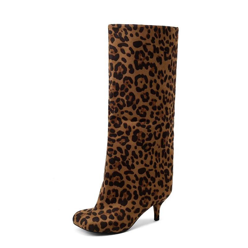 Women’s Suede Wide-Calf Knee-High Boots – Square Toe Stiletto Pull-On Riding Style Casual Chic Footwear