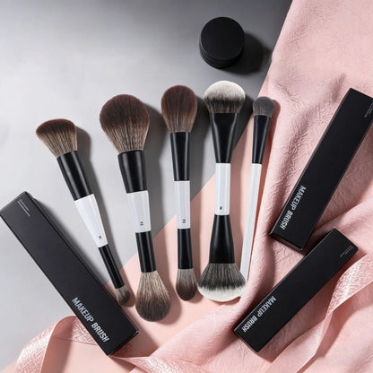 Dual-Ended Foundation Makeup Brush - F1 Blush, F2 Contour & F4 Powder Brush Set with Box