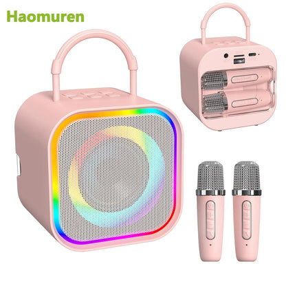 Haomuren Mini Karaoke Machine for Kids – Portable Bluetooth Speaker with 2 Mics, All-in-One Home Party Toy & Gift for Girls