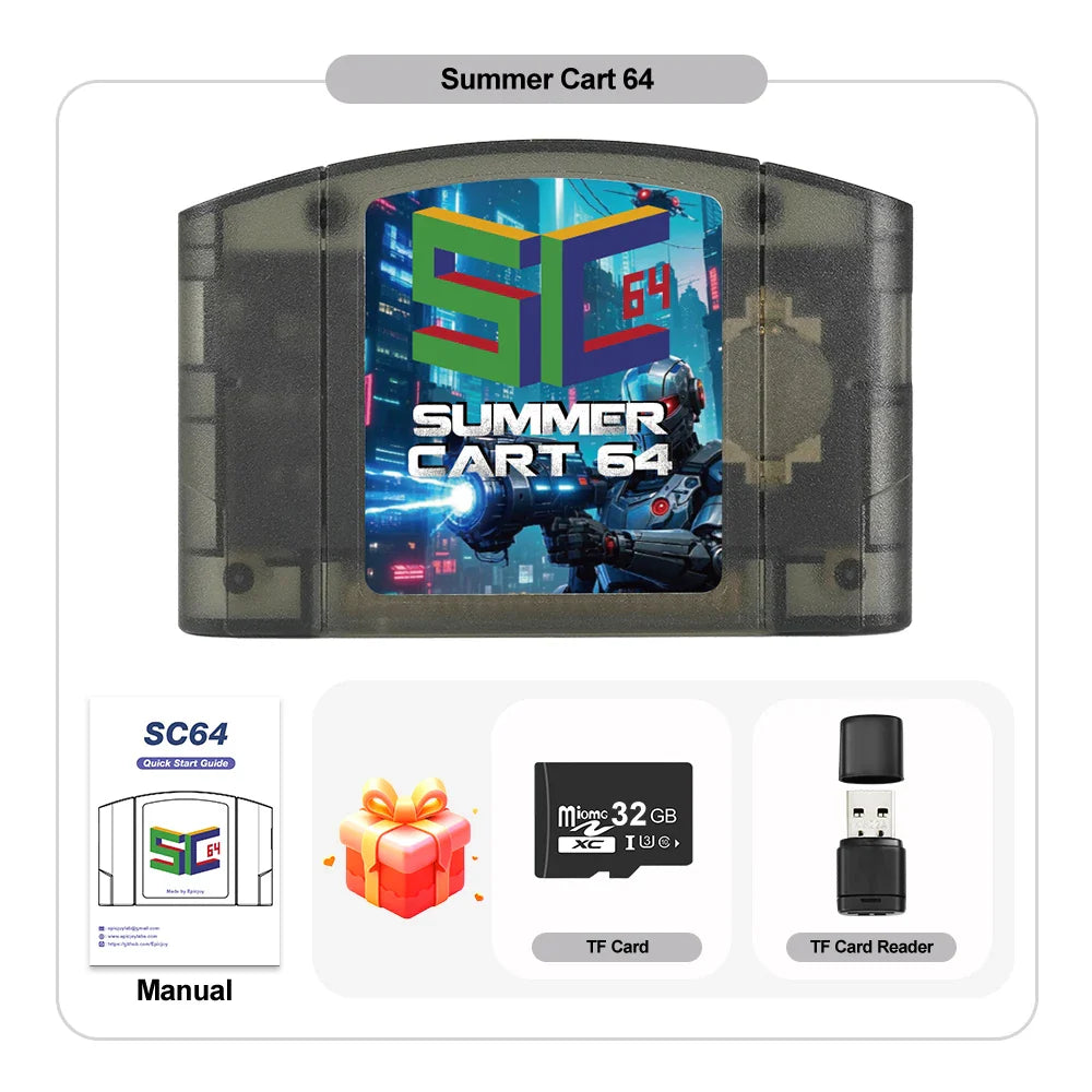 EPICJOY SummerCart 64 – 32GB Open Source N64 Game Card for Nintendo 64 Console, 5400+ Games & 64DD Support