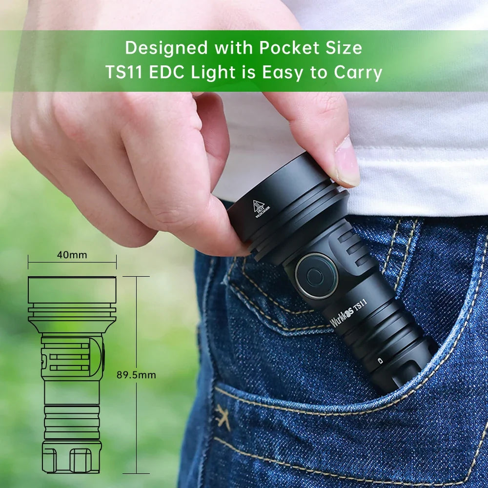 Wurkkos TS11 Mini 2000LM Flashlight - USB-C Rechargeable 18350 SFT40 EDC Torch with RGB, IP68 & Anduril 2.0
