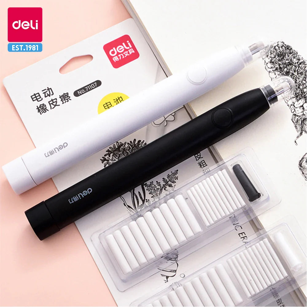 Electric Rubber Eraser Pen by Deli — Adjustable Auto Eraser for Writing, Sketching, and Drawing