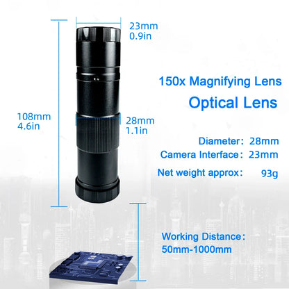 1-150X Zoom Lens Digital Microscope – 4K 48MP HD Industrial Camera with HDMI & Type C for Electronics Soldering