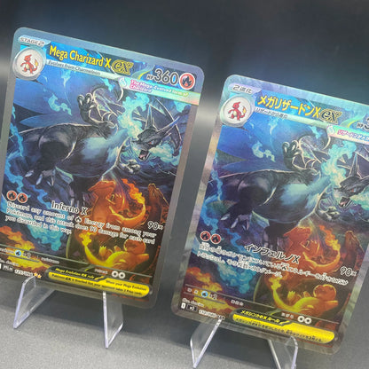 DIY PTCG Mega Charizard X Card - Japanese & English Version Refractive Color Flash Game Collection Trading Card