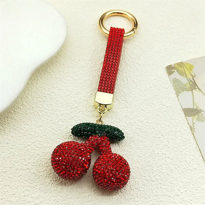 Kawaii Watermelon Crystal Keychain – Gold Alloy Leather Fruit Keyring for Women & Men, Bag & Car Accessory