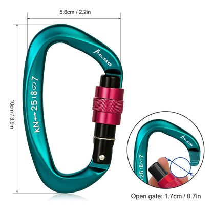 Heavy Duty 25KN Climbing Carabiner: Screw Locking Gate D-Shape Buckle for Hammocks & Climbing Gear