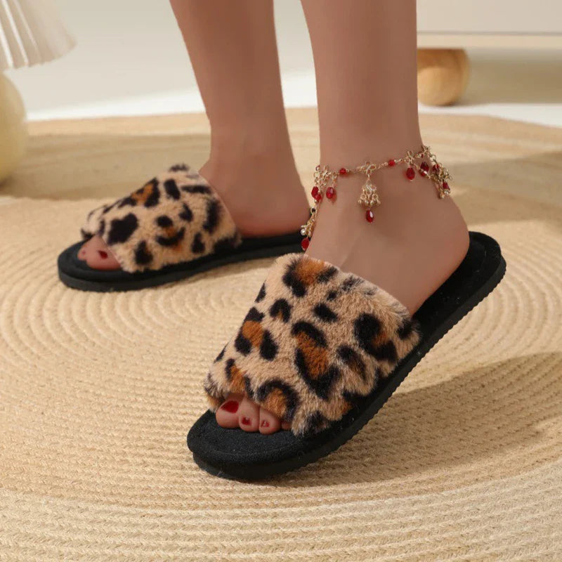 Women’s Cotton Plush Slippers – Warm Non-Slip EVA Flat Slides for Autumn & Winter Home Comfort