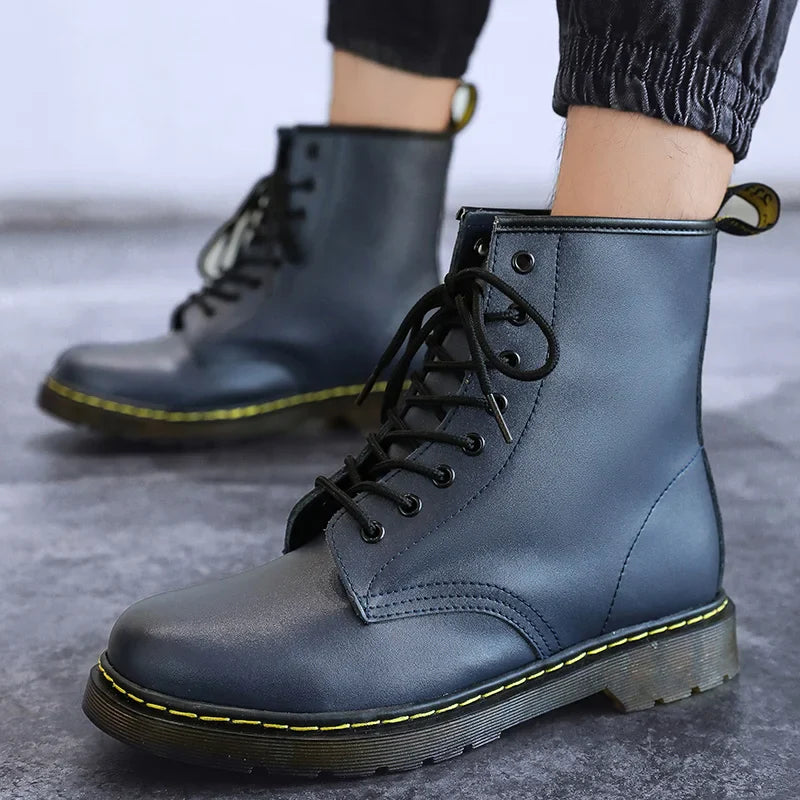 Men's Genuine Leather Six-Hole Boots – Classic British Style Riding Ankle Boots for Outdoor Wear, Size 35-48