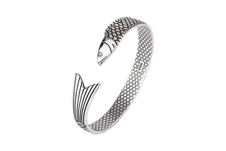 925 Sterling Silver Dragon Bracelet — Creative Lucky Fortune Fish Bangle TYB110
