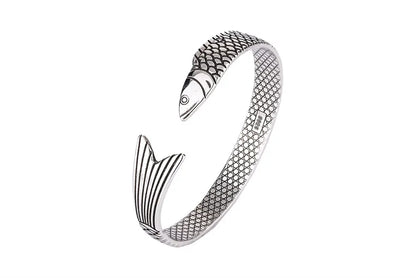 925 Sterling Silver Dragon Bracelet — Creative Lucky Fortune Fish Bangle TYB110