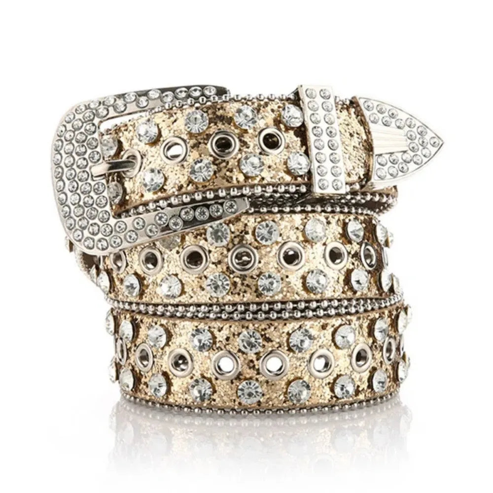 Women's Rhinestone Studded Belt - Hollow Pin Buckle Wedding & Party Accessory