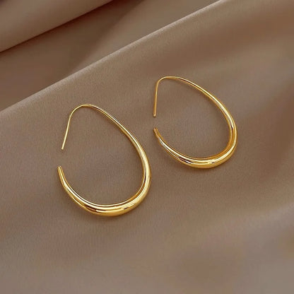 925 Silver Geometric Oval Hoop Earrings for Women – Simple Design Wedding & Party Jewelry (EH2008)