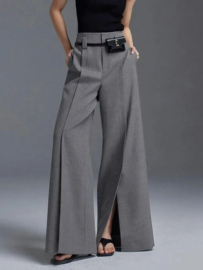 Yeezzi Urban 2024 Women's Suit Pants - Fashionable High-Waisted, Pleated, Split-Front Trousers in Black & White