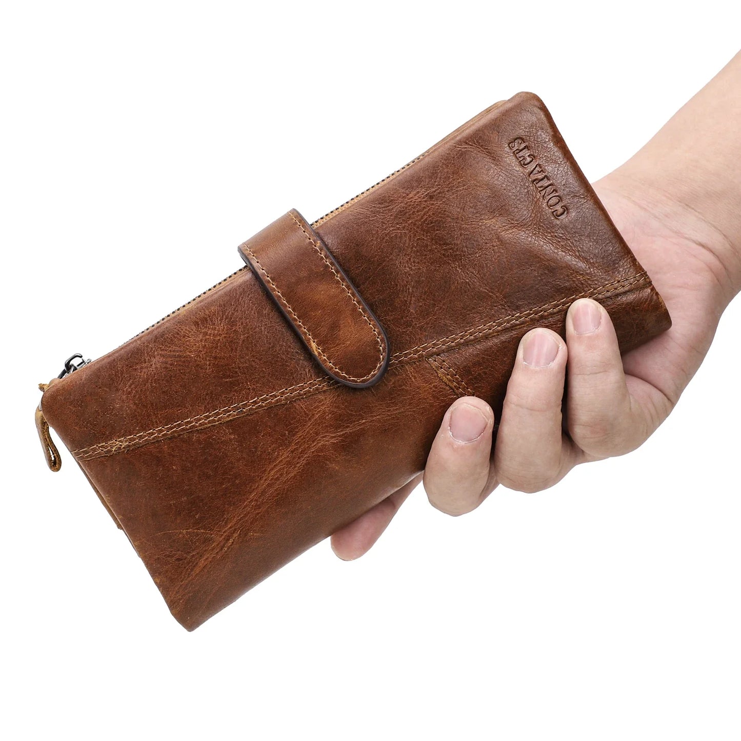 Women's Genuine Leather Long Wallet – Fashion Clutch with Coin Purse, Card Holder & Phone Pocket by Contact's