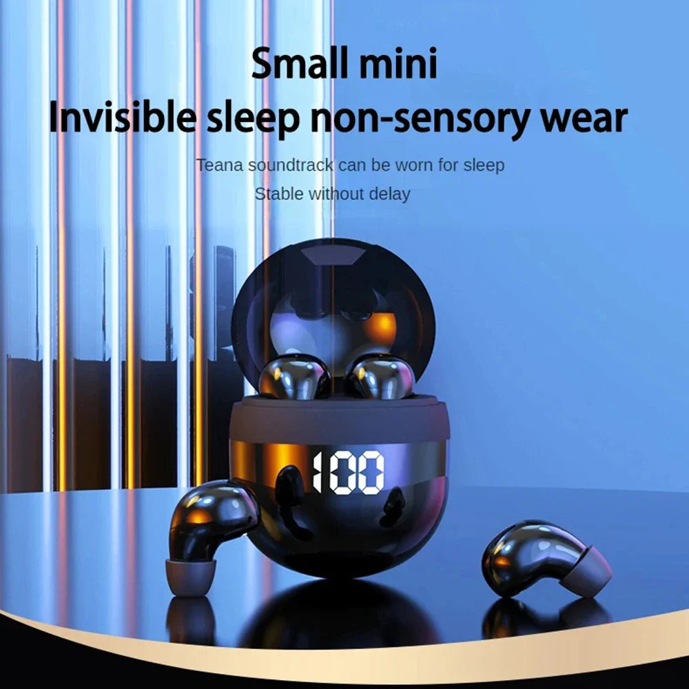 SK18 Mini Invisible Wireless Bluetooth 5.3 Headphones — Bass Sleeping Earbuds with Mic, Noise Cancellation & HD Sound
