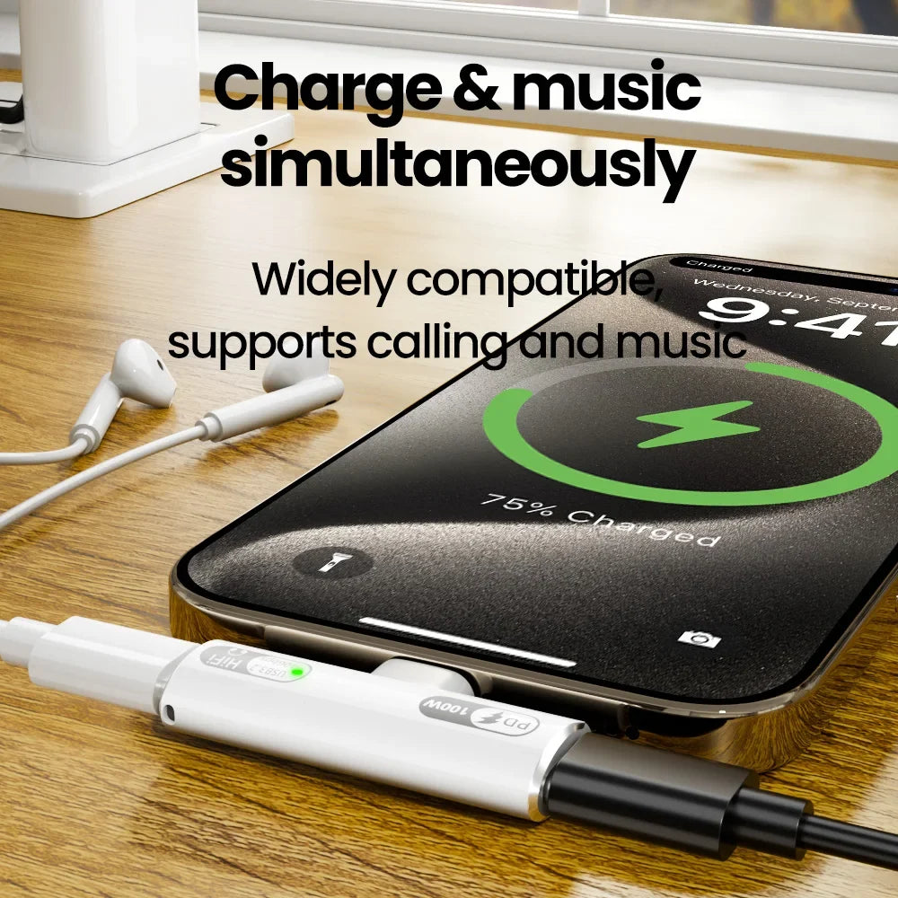 100W USB-C OTG Splitter Adapter - Type C Audio Headphone Fast Charging Data Transfer for iPhone 15/16 & iPad