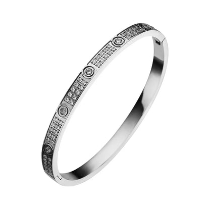 Women’s Gold Zircon Cross Nail Bracelet – Stainless Steel Screw Bangle Jewelry with CZ Stones, Fashion Wrist Accessory