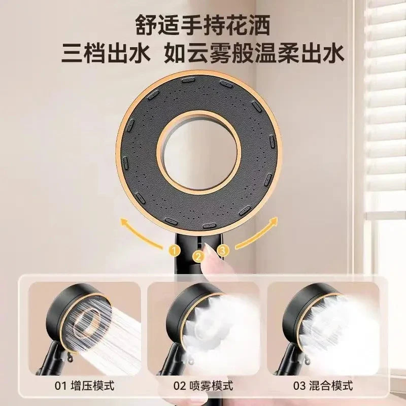 High Pressure Shower Head with 3 Modes – Adjustable Water-Saving Spray & One-Key Stop Nozzle for Bathroom Faucet Accessories