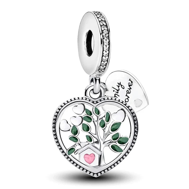 925 Sterling Silver Pink Heart Charm - Zircon Love Pendant Bead for DIY Bracelets, Bangles & Women’s Jewelry