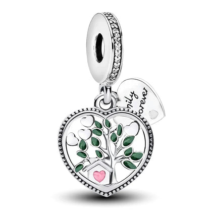925 Sterling Silver Pink Heart Charm - Zircon Love Pendant Bead for DIY Bracelets, Bangles & Women’s Jewelry