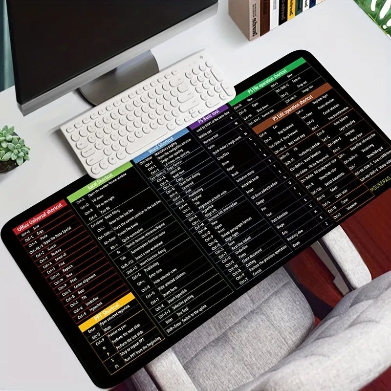 Large Non-Slip Mouse Pad with Computer Function Shortcut Keys - Thickened Keyboard Table Mat (1pc, 30x80x2cm)