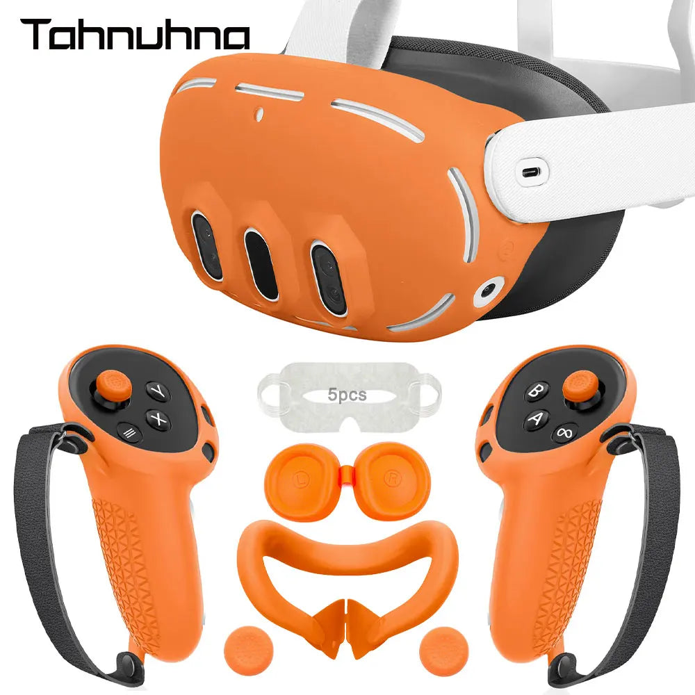 Silicone Protective Cover Set for Meta Quest 3 — VR Headset, Controller Grip, Lens Cap & Face Cover Accessories