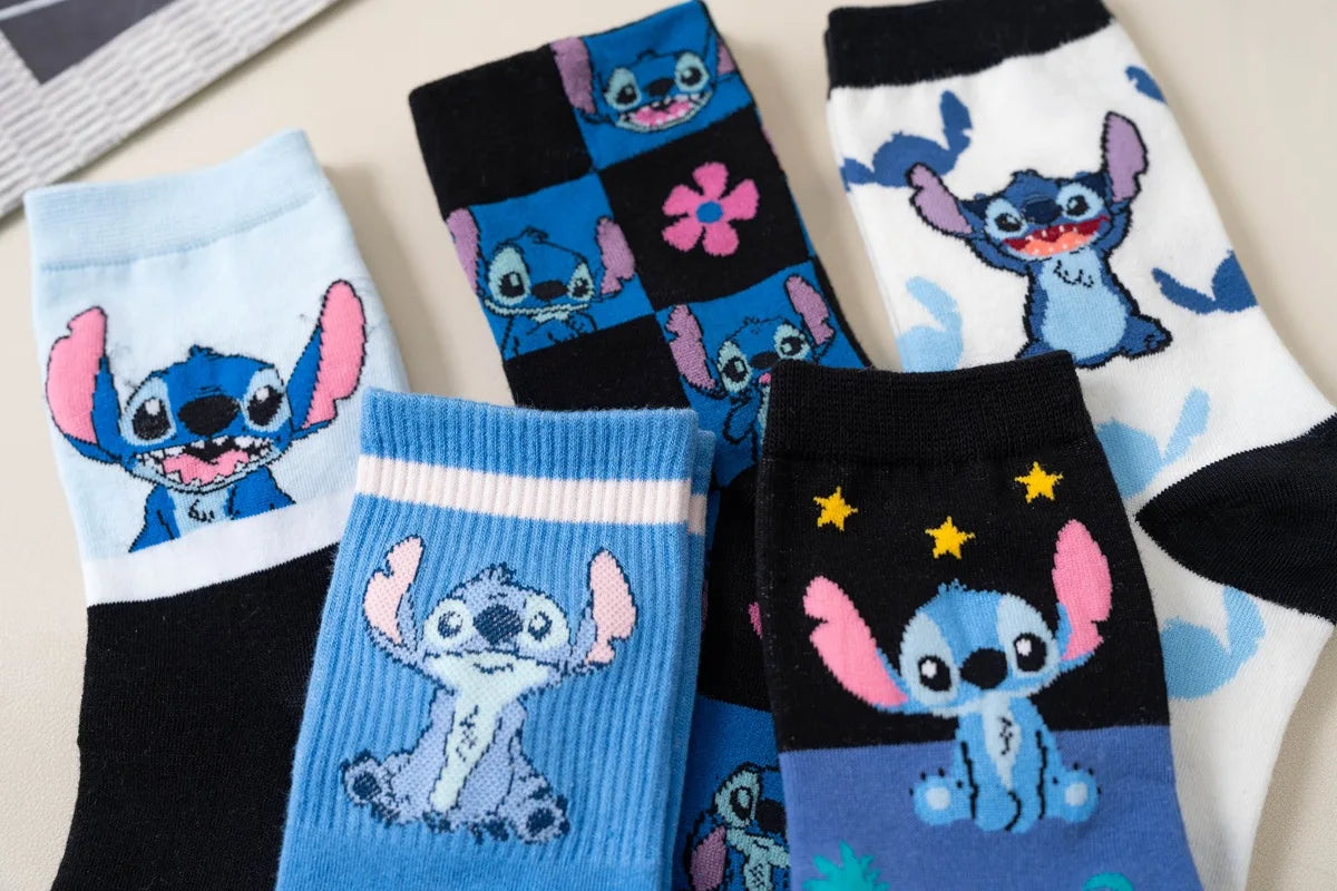 Disney Kawaii Stitch Cotton Socks - Medium Length Combed Cotton Socks, Perfect Birthday Gift for Girls & Boys