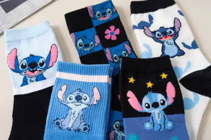 Disney Kawaii Stitch Cotton Socks - Medium Length Combed Cotton Socks, Perfect Birthday Gift for Girls & Boys
