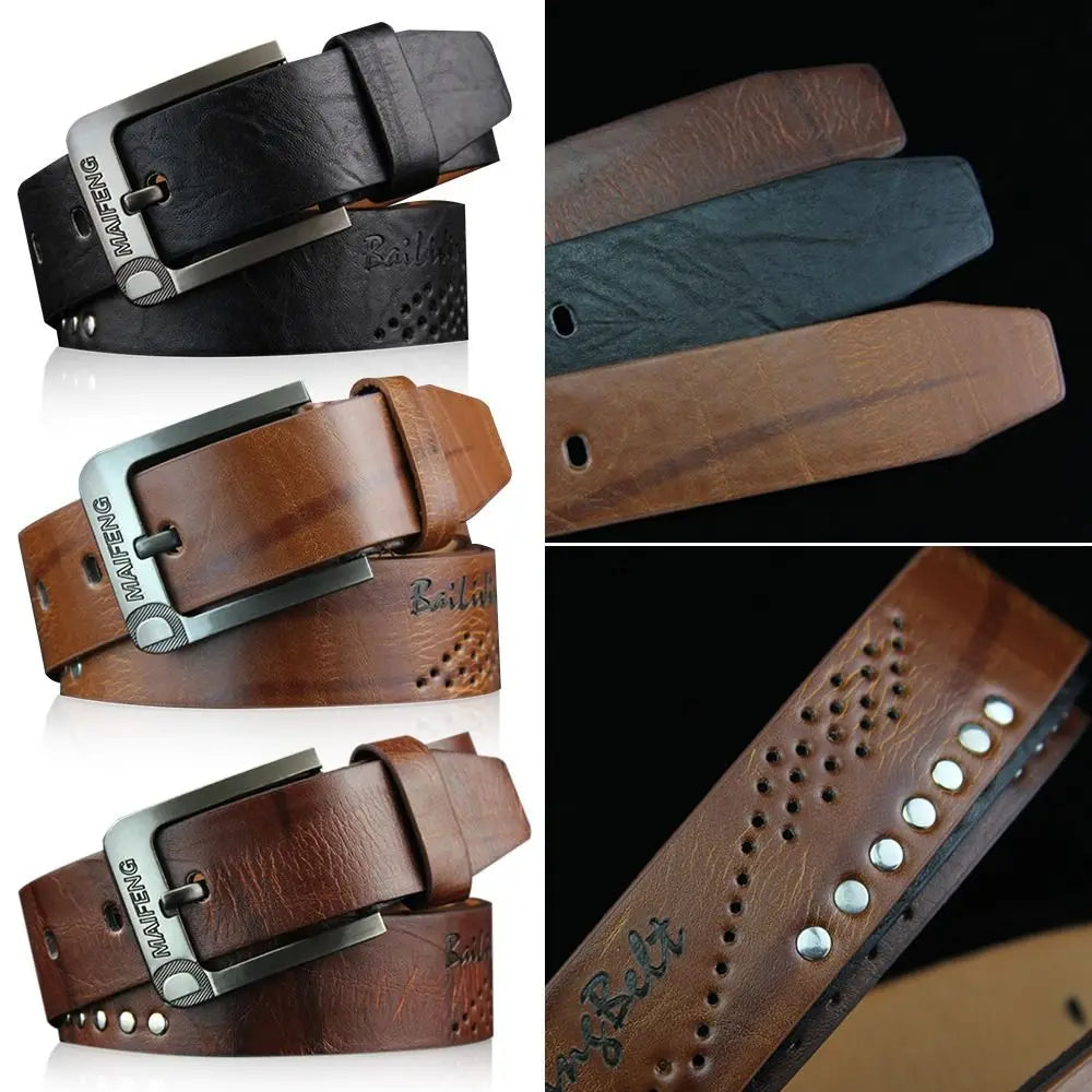Genuine Leather Men's Belt – Luxury Classic Buckle, High-Quality Alloy Vintage Business & Cowboy Waistband