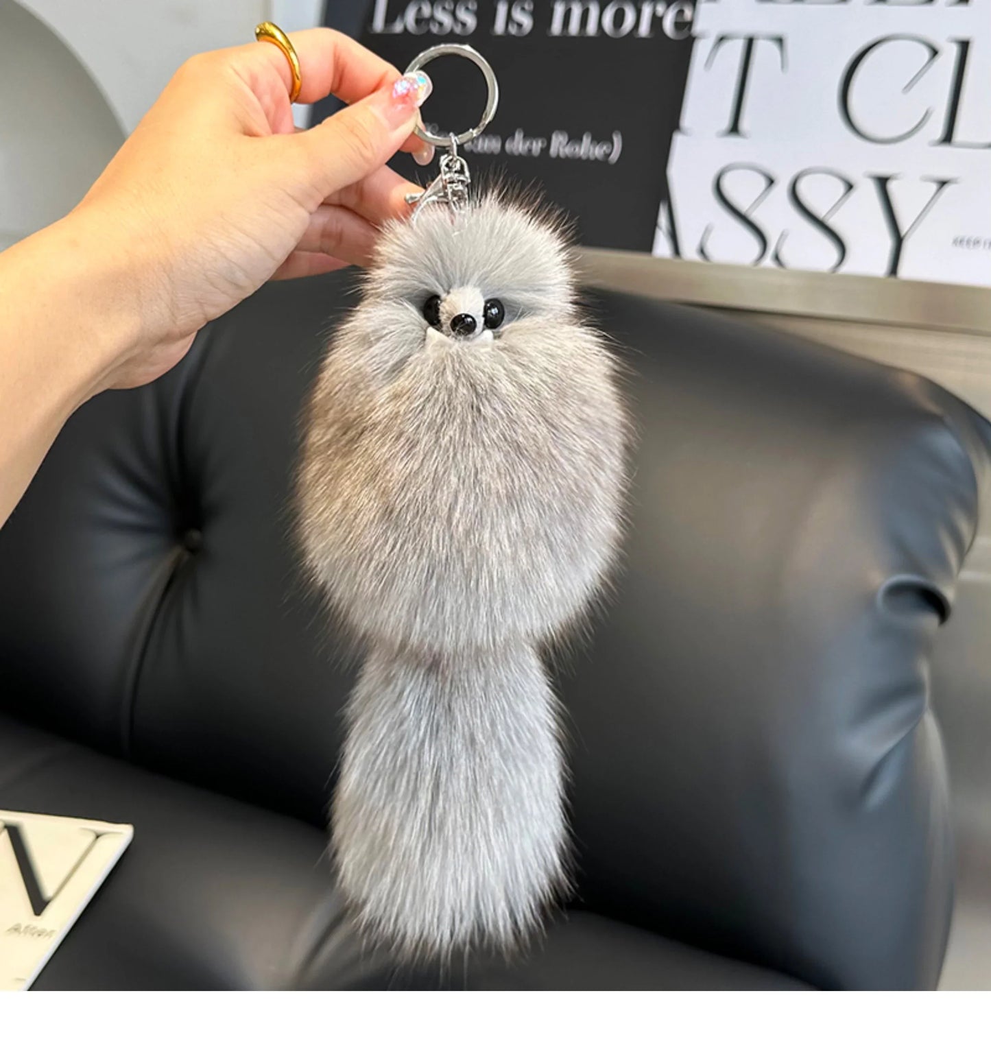 2024 Cute Real Fox Fur Plush Keychain – Pompom Bag Pendant & Car Key Ring Toy for Girls