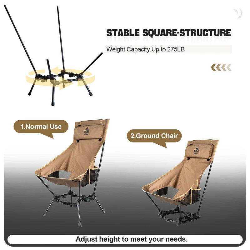 OneTigris Folding Camping Chair – Outdoor High Back Chair for Fishing, Trekking, BBQ, Beach & Gardening