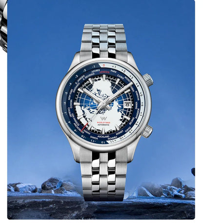 WM Welly Merck Automatic Mechanical Men’s Watch — High-Quality Sapphire, World Time, WM057 Luxury Timepiece