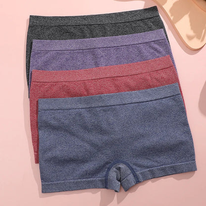 4pcs Women’s Boxer Underwear — Comfortable Solid Color Hipster Boyshort Panties for Sports & Everyday Wear