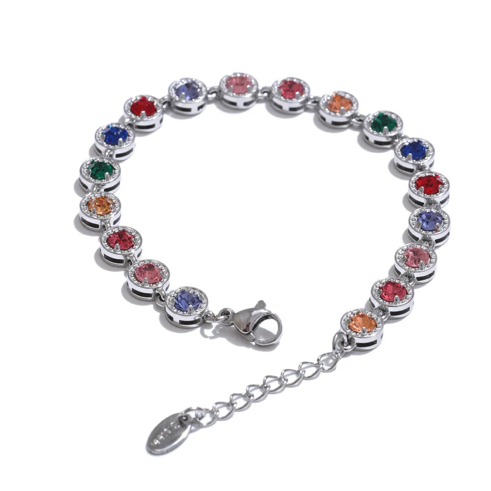 NiNice 316L Stainless Steel Jewelry Set – Colorful Cubic Zirconia Necklace and Bracelet, Exquisite Luxury Fashion Design
