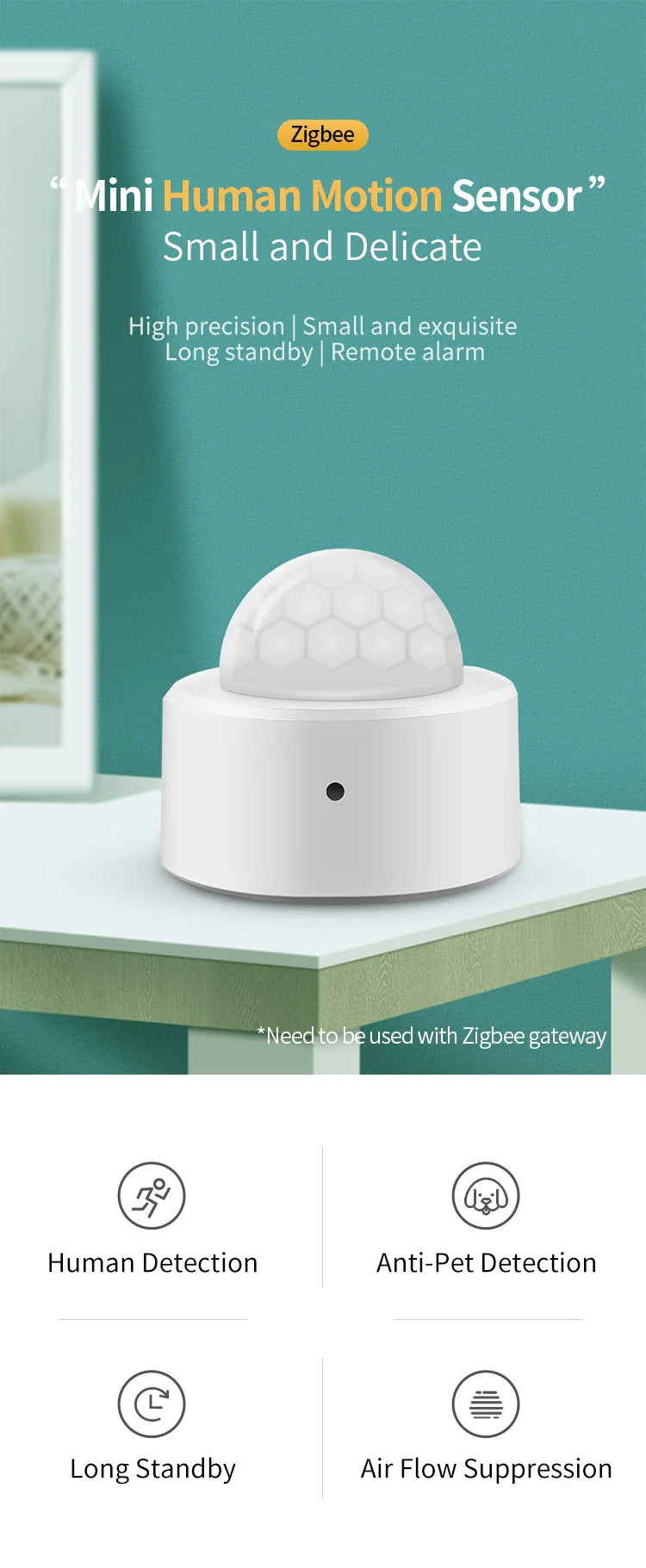 Tuya 2-in-1 ZigBee Mini PIR Motion Detector & Bright Lux Light - Passive Infrared Security Burglar Alarm Sensor