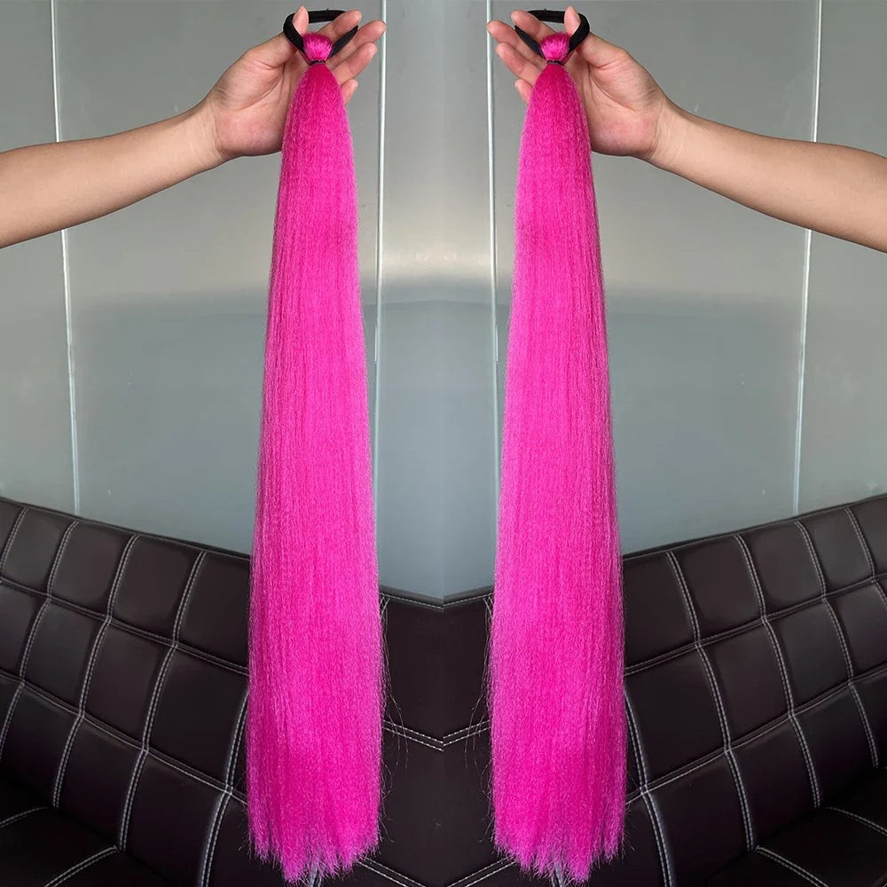 Synthetic Colorful Ponytail Extensions – Long Straight Braided Hairpieces with Rubber Band for Women