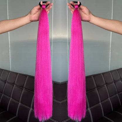 2PCS Synthetic Straight Ponytail Hair Extensions – Colorful Braiding with Elastic Hair Tie for Women