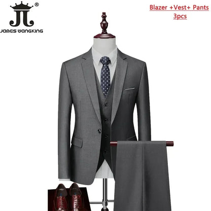 Men's 3 Piece Suit Set - Solid Color Formal Business Jacket Vest Pants Wedding Groom Party Tuxedo Outfit M-6XL