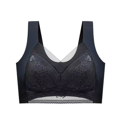 Women’s Lace Perspective Bralette — Push-Up Ice Silk Deep V Bra, Sexy Lingerie Top, Plus Size L–5XL Mom’s Underwear