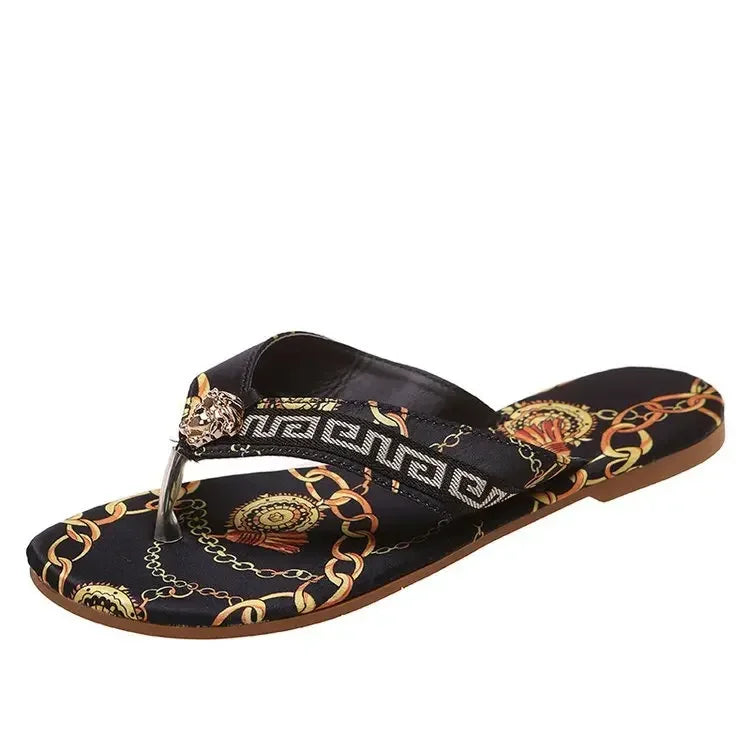 Sexy Women's Flip-Flops – Fashionable Printed Flat Slippers, Outdoor Sandals in Large Sizes