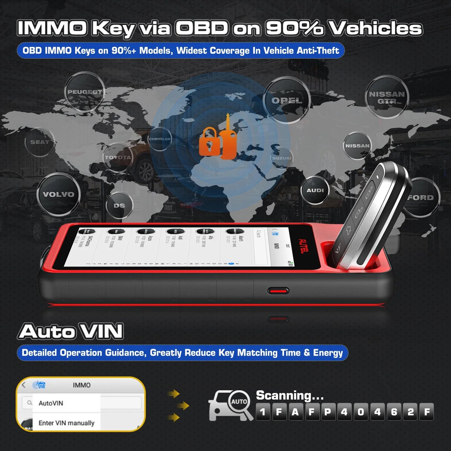 Autel MaxiIM KM100 Key Tool — OBD IMMO Key Generator with Chip/Transponder Read, Write & Clone, Lifetime Free Updates