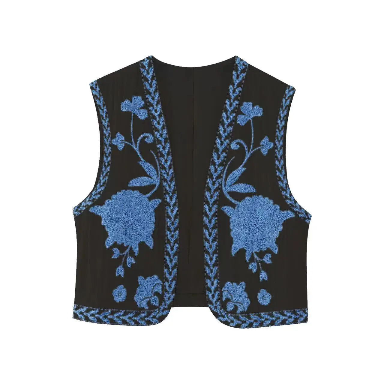 KEYANKETIAN Women's Vintage Floral Embroidered Open Waistcoat – National Style Vest Jacket, Casual Vacation Crop Top