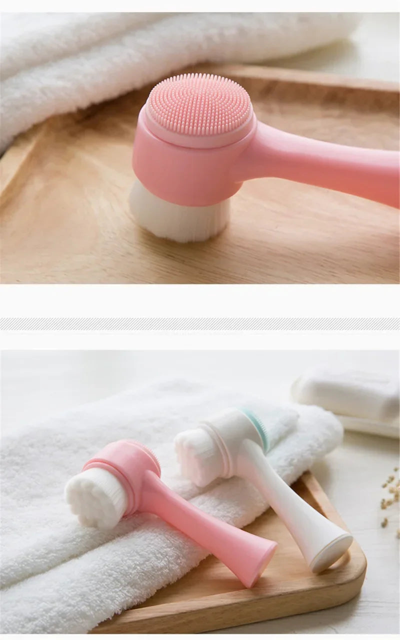 3D Double-Sided Silicone Facial Cleansing Brush – Soft Bristles Manual Massage Exfoliator for Deep Face Wash