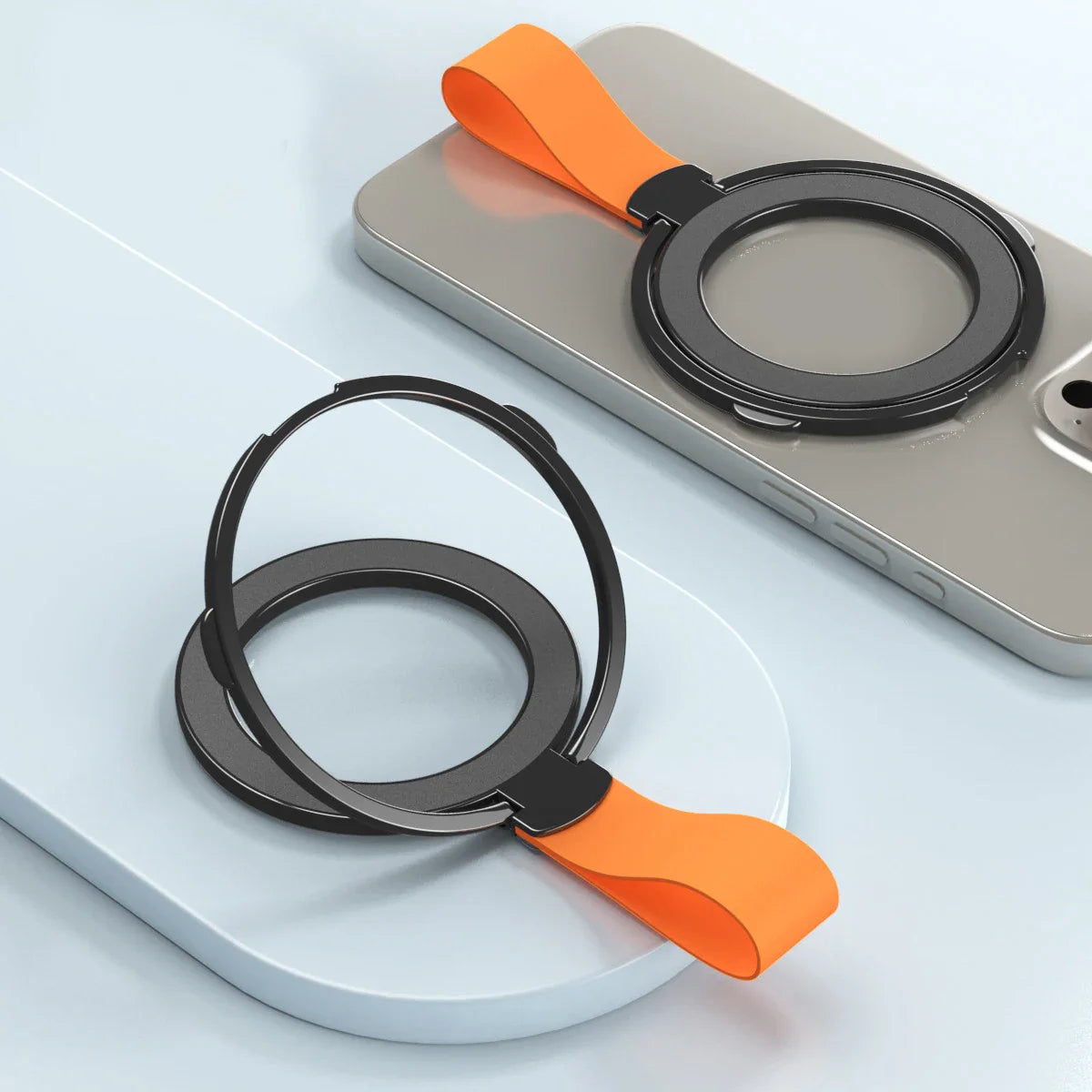 MagSafe Metal Strong Magnetic Suction Phone Holder - 360° Rotating, Folding Ring, Alloy, Portable & Universal Desktop Stand