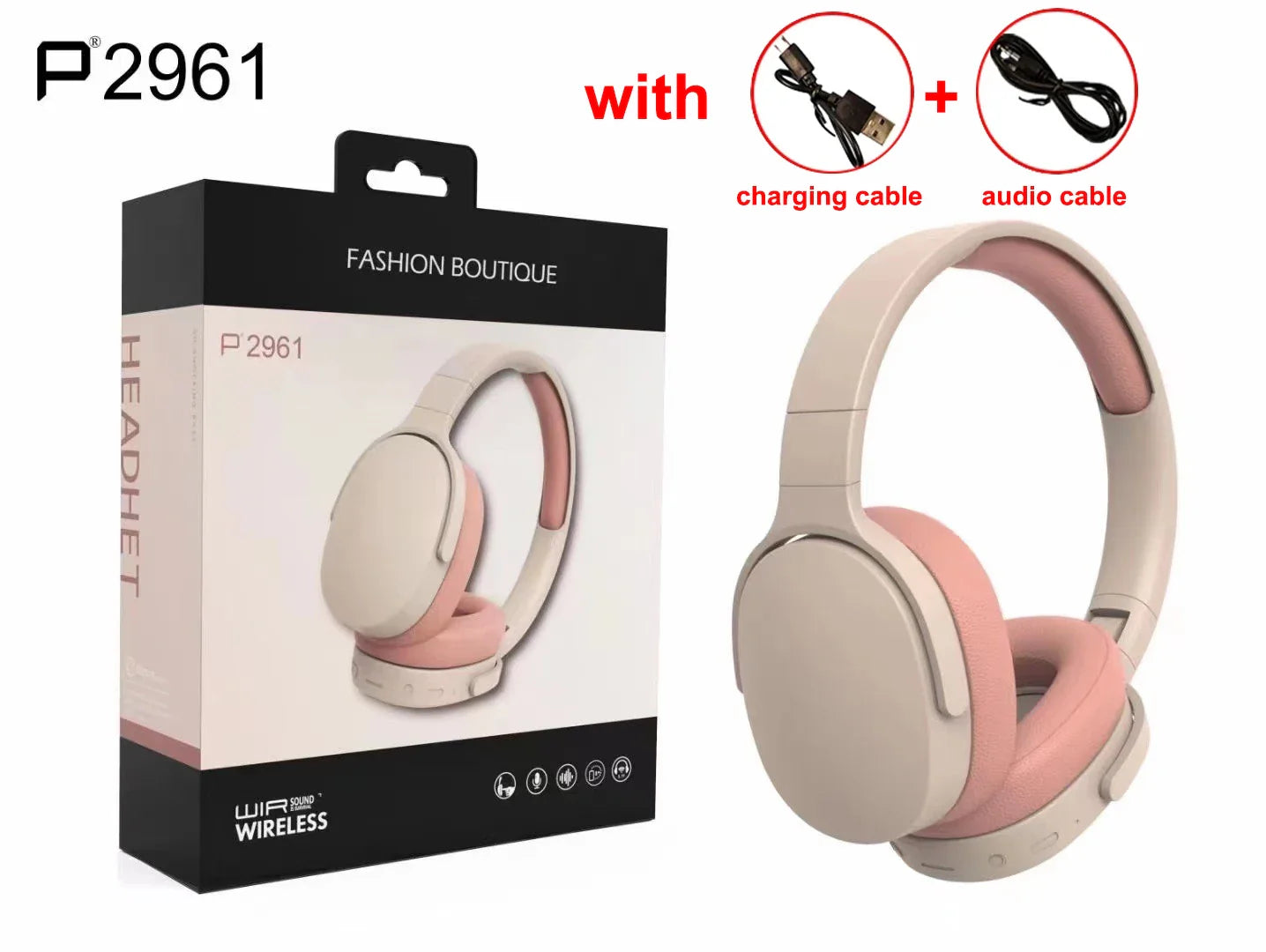 #P2961 Wireless Bluetooth 5.3 Headphones – Over-Ear HiFi Stereo Sports Earphones with TF/AUX Music Player & HD Mic