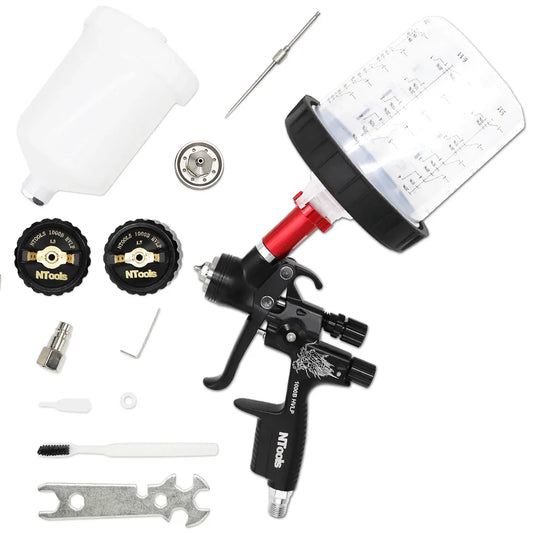 HVLP Spray Gun with Adapter & Mix Tank — 1.3mm & 1.7mm Nozzles for Car Painting, Water-Based Air Spray Gun